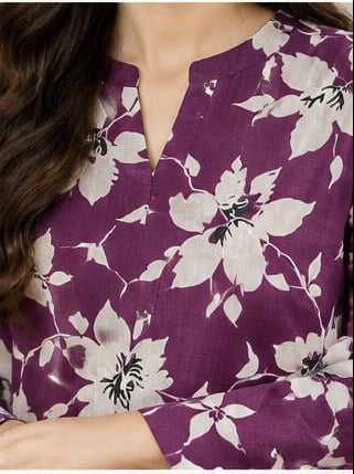 Plum / Purple | 2 PC Stone Linen Floral Printed Suit